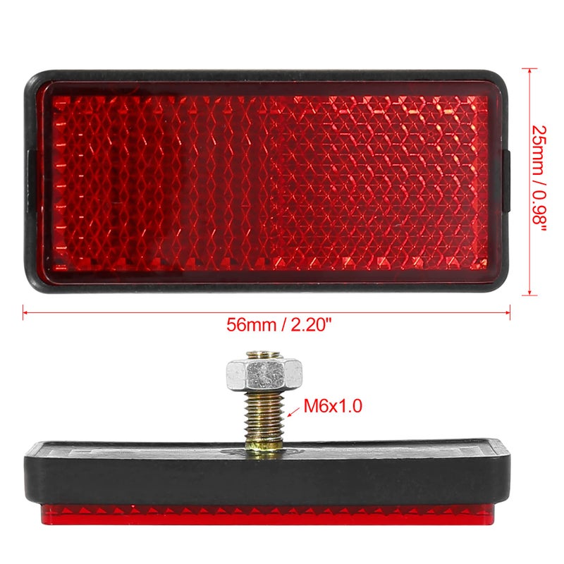 F FIERCE CYCLE Pair M6x1.0 Red Rectangle Universal Screw Mount Reflective Warning Reflector for Motorcycle Bike 56mm Length - Image 3